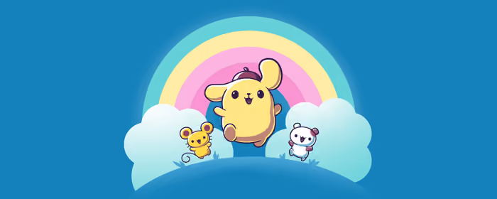 Обои иллюстрации: Pompompurin, радуга, облака, небо