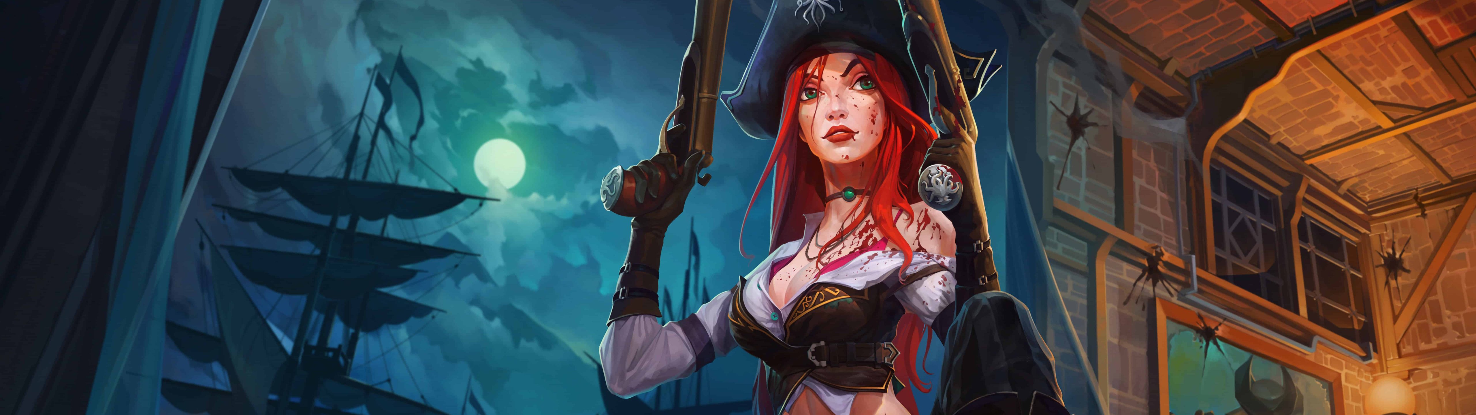 Miss Fortune Pirate Night Scene - UltraWide 32:9 wallpapers in 5120x1440 resolution