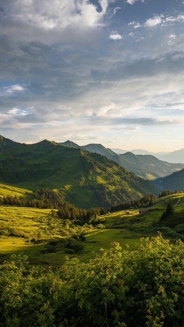 Mountain green valley at sunset - Wallpapers for Nokia, Samsung in 360x640 resolution