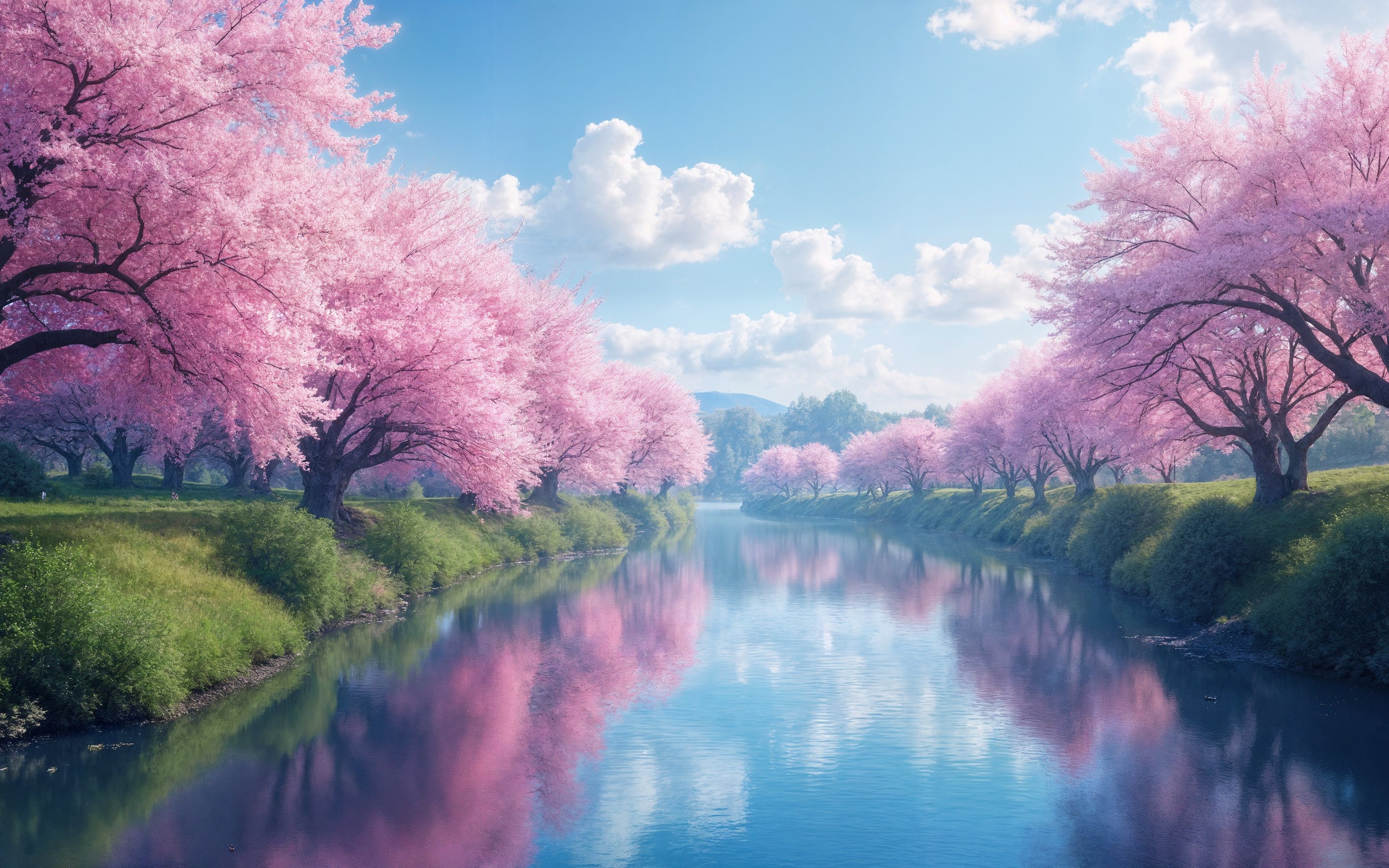 Blue river and pink sakura in spring - Wallpapers for Apple MacBook 15″ in 2880x1800 resolution