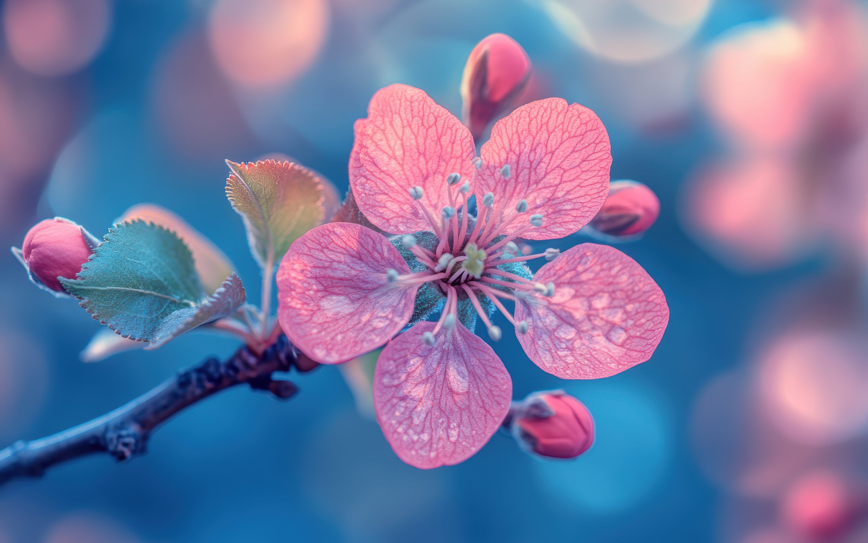 Pink apple tree flower in macro - Wallpapers for Apple MacBook 15″ in 2880x1800 resolution