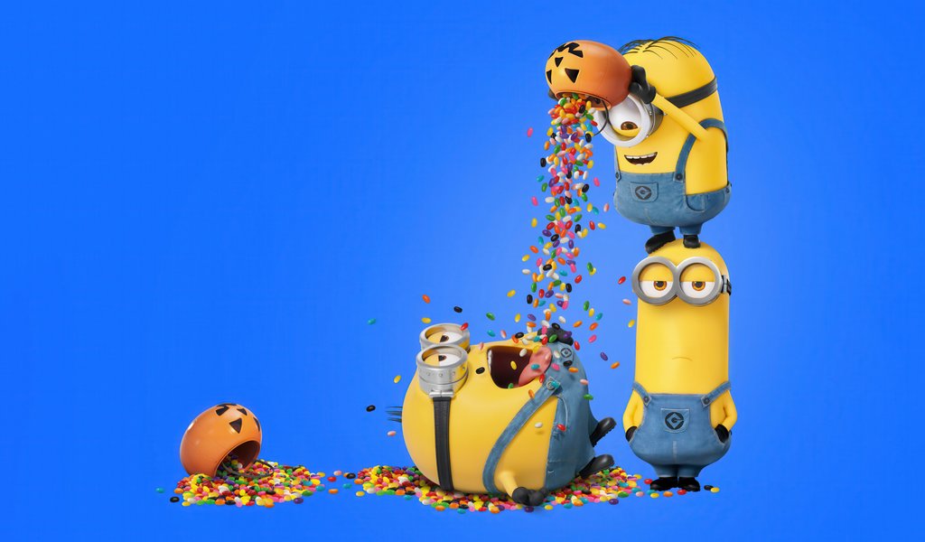 Minions with Candy Fun - WSVGA wallpapers in 1024x600 resolution
