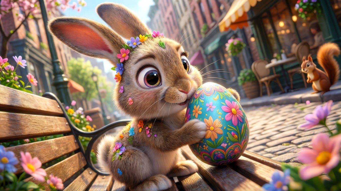 Rabbit with decorated Easter egg - Laptop Wallpapers in 1366x768 resolution