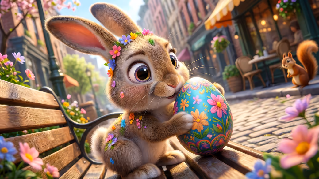 Rabbit with decorated Easter egg - Wallpapers for iPhone 18 Pro/18/17 Pro/17/16 Pro in 1206x2622 resolution