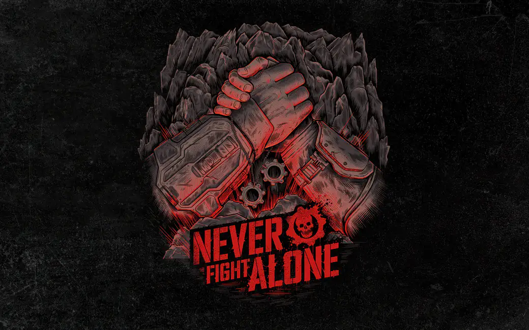 Gears of War Never Fight Alone Poster — desktop and phone wallpaper, free download
