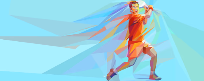 Обои для активного спорта для UltraWide мониторов 32:9 (3840x1080): low poly, теннисист, теннисная ракетка, теннисный мяч