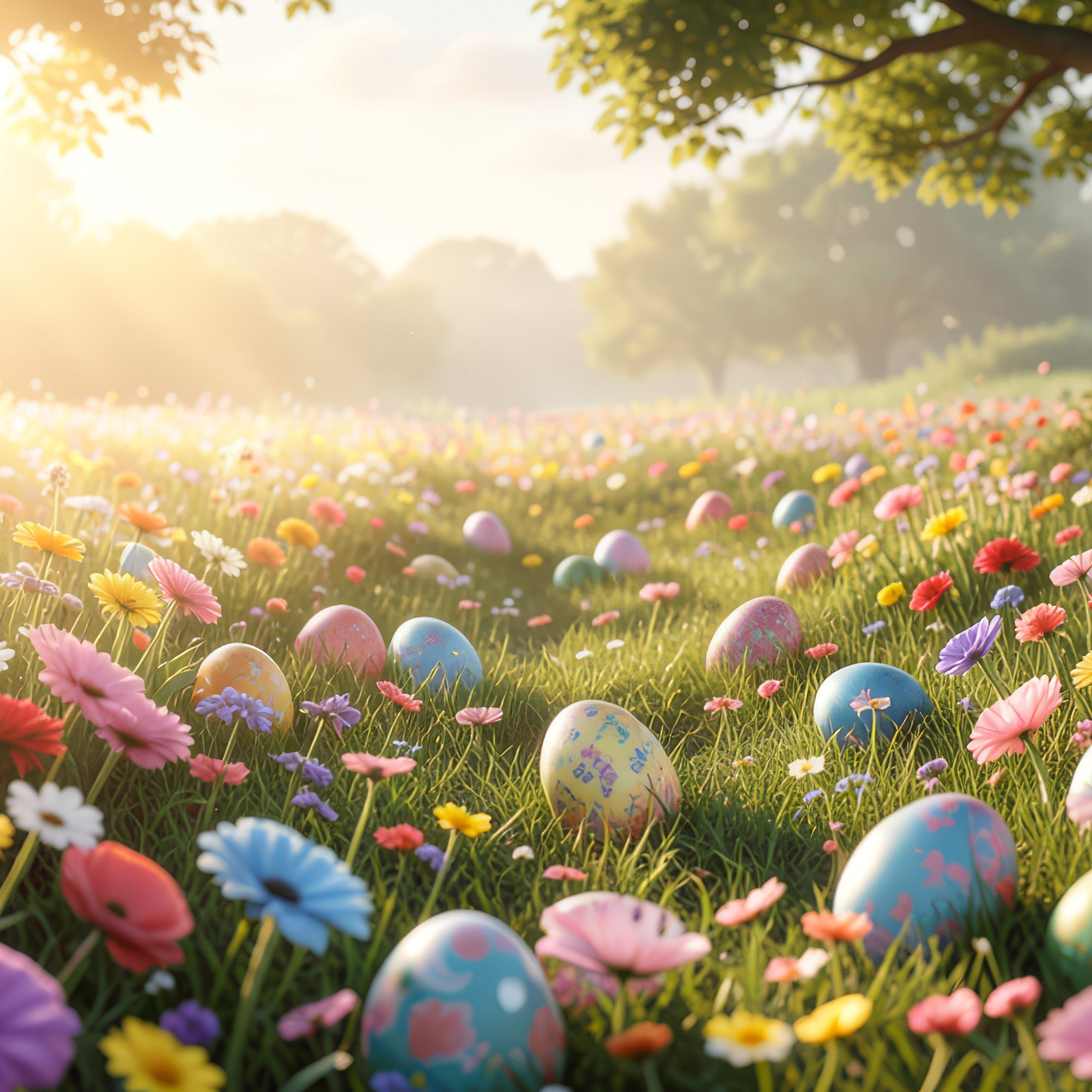 Easter Eggs on a Spring Meadow - Wallpapers for Samsung/Xiaomi in 2000x2000 resolution