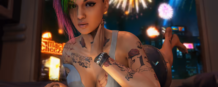 Обои игры для двух мониторов (7680x2160): Джуди Альварес, Cyberpunk 2077, женщина, макияж