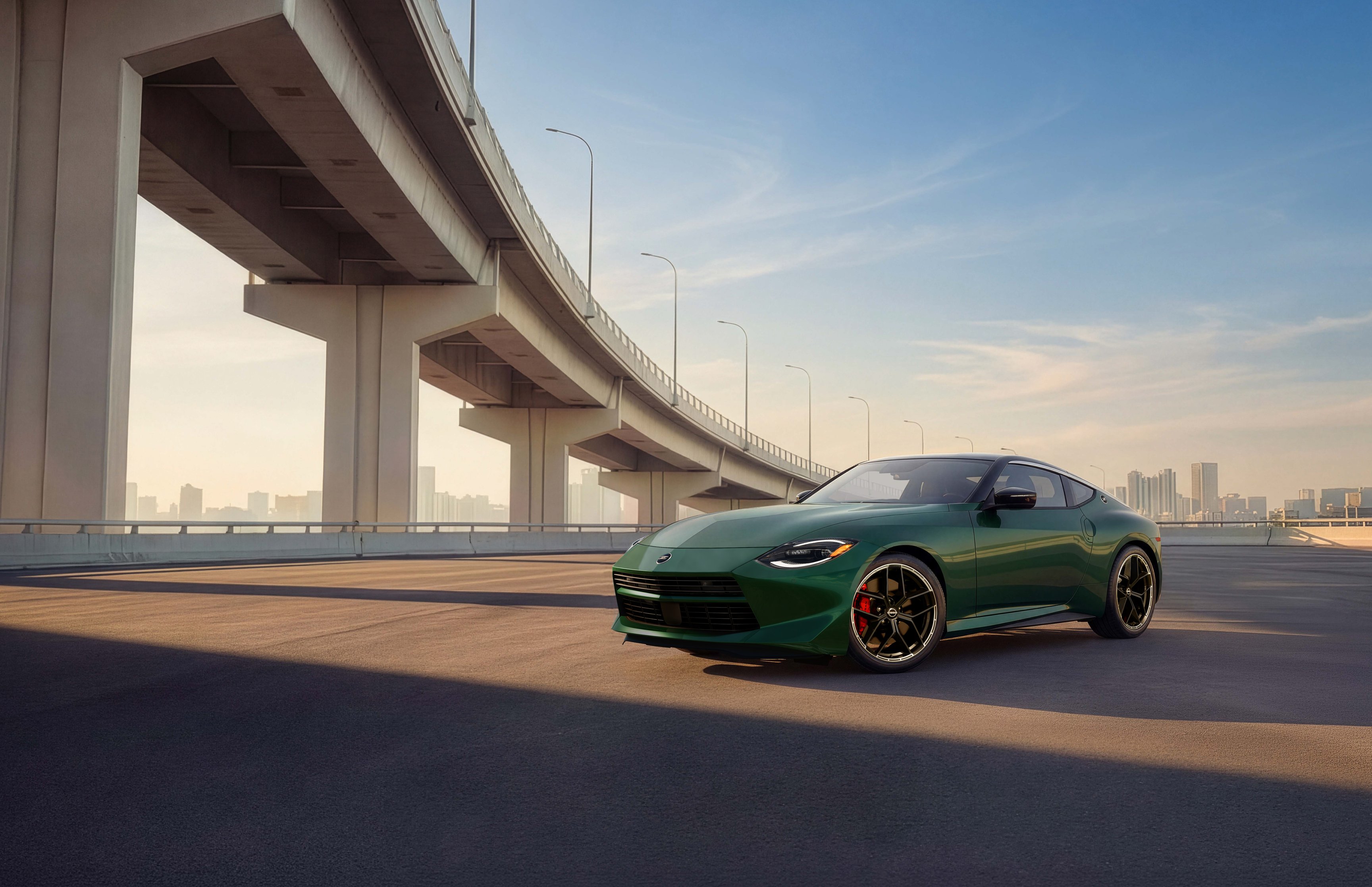 Green Nissan Z Near Urban Bridge - Wallpapers for Apple MacBook 16.2″ in 3456x2234 resolution