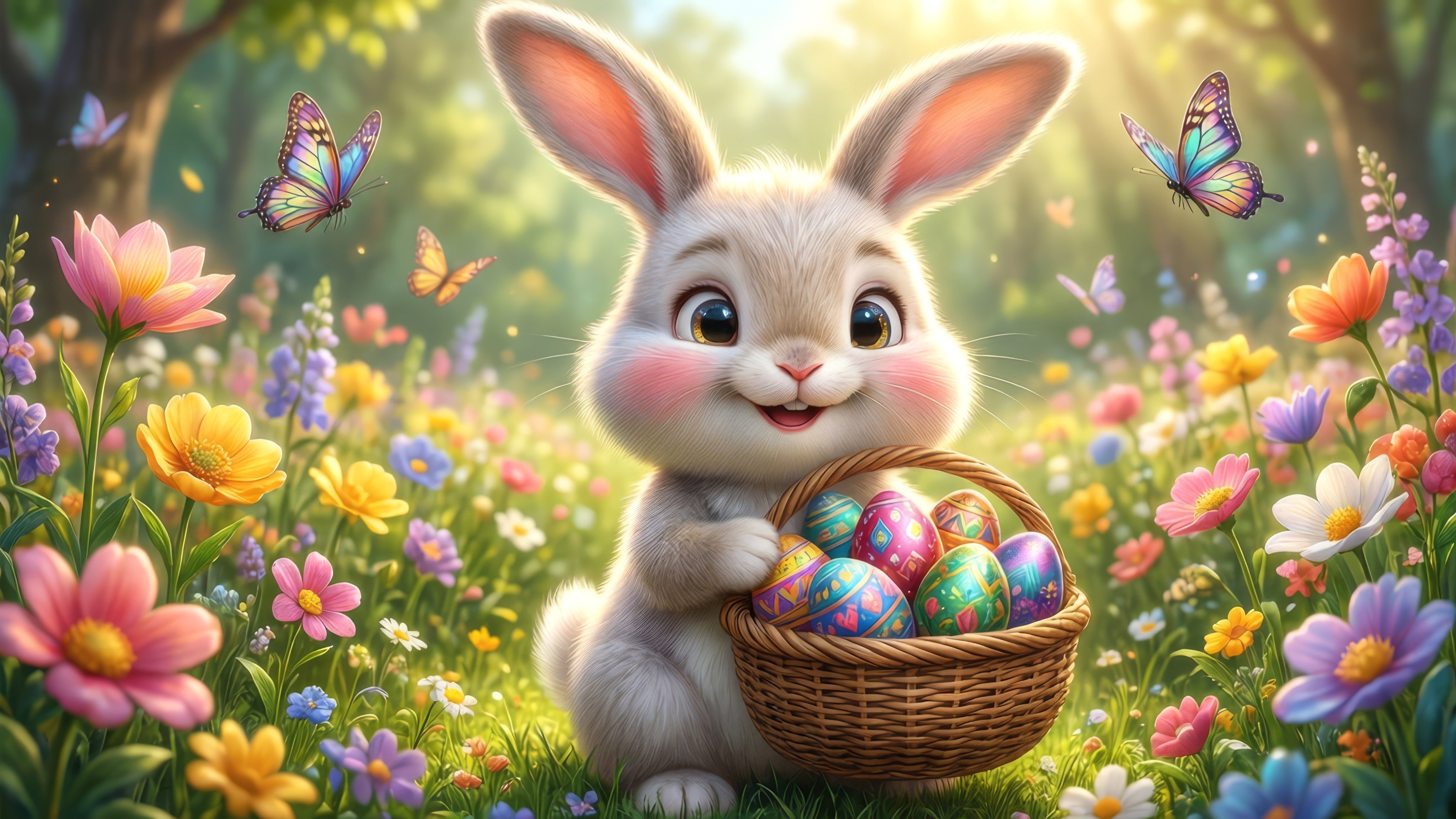 Easter Rabbit in Spring Meadow - Wallpapers for Apple iMac 21.5″ in 4096x2304 resolution
