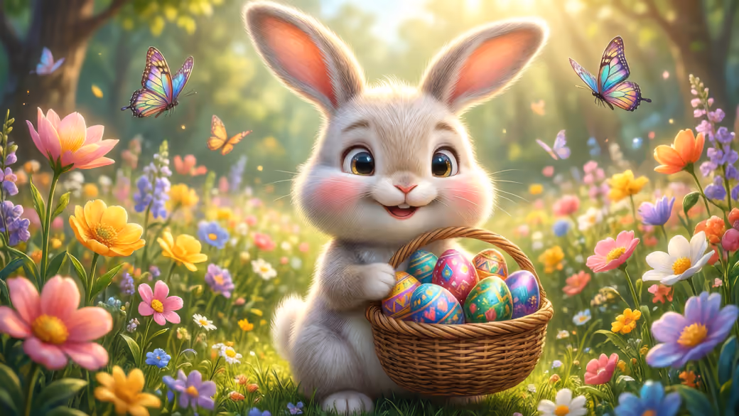Easter Rabbit in Spring Meadow - Wallpapers for iPhone Air in 1260x2736 resolution