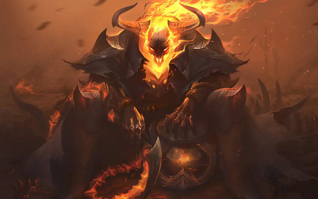 Thresh with Fiery Horns in LoL — desktop and phone wallpaper, free download