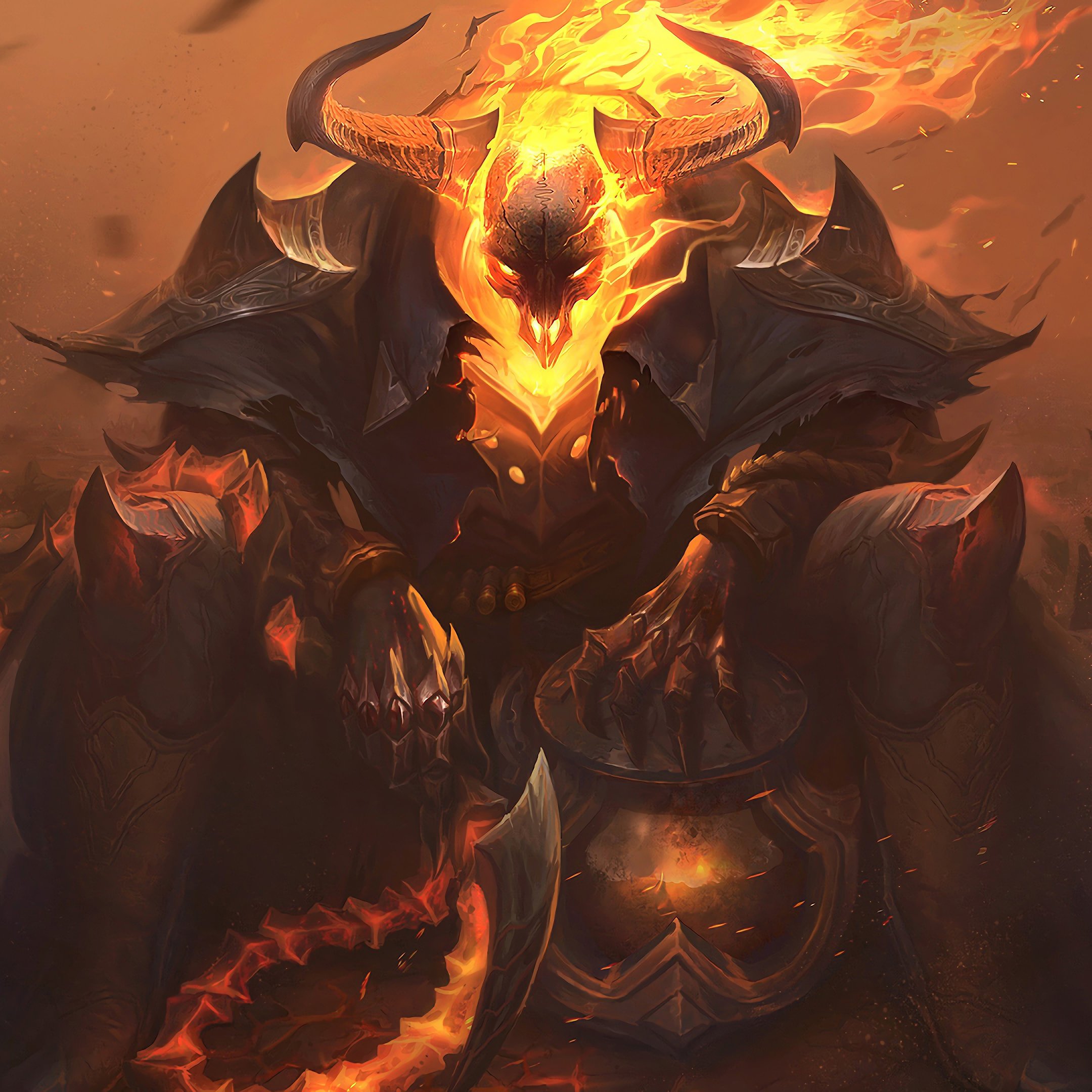 Thresh с огненными рогами в LoL - Обои для iPad 10.2″ в разрешении 2160x2160