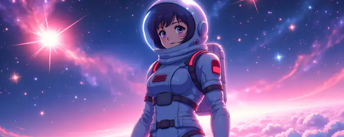 UltraWide 32:9 обои созвездие (3840x1080): аниме девушка, космонавт, скафандр, звёзды