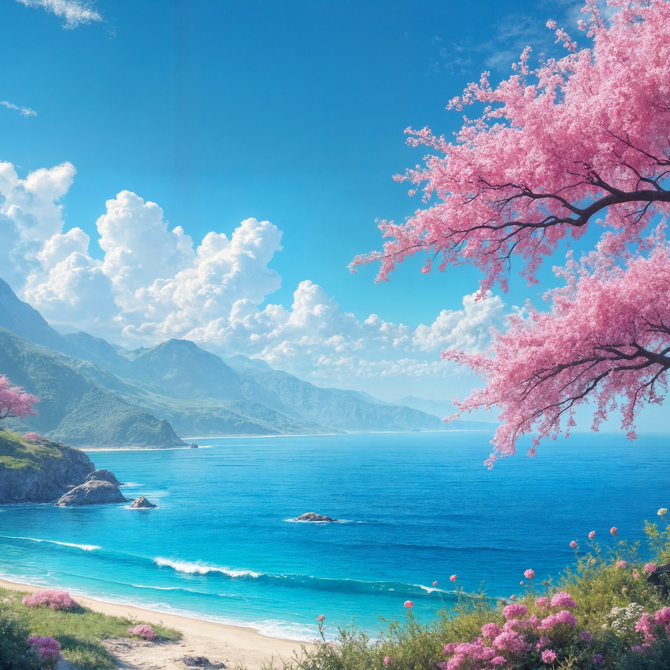 Spring Sakura Coastline Scene - Wallpapers for iPad mini 8.3″ in 2266x2266 resolution