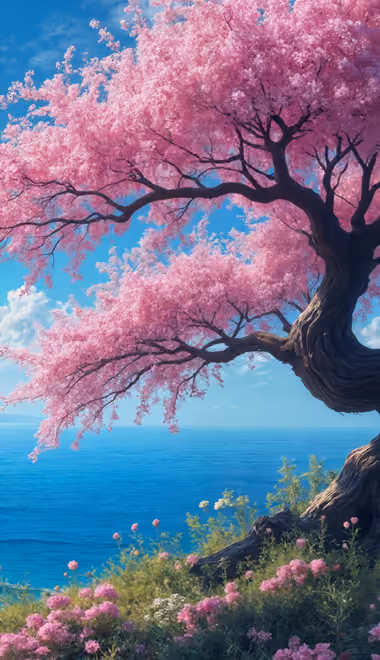 Nature wallpapers: sakura, sea, coastline, spring