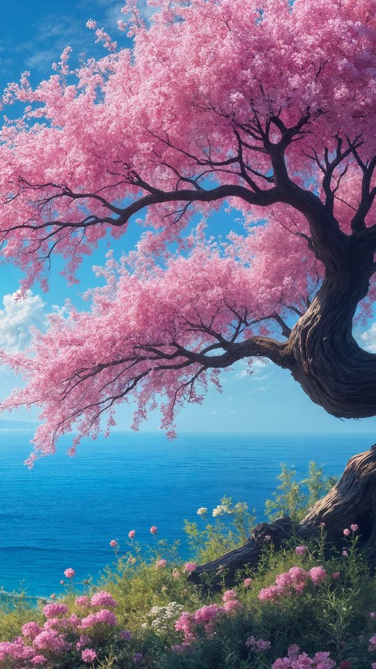 Spring Sakura Coastline Scene - Wallpapers for Samsung, HTC, Sony in 540x960 resolution