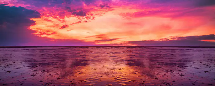 UltraWide 21:9 обои сумерки (3440x1440): закат, море, небо, пляж