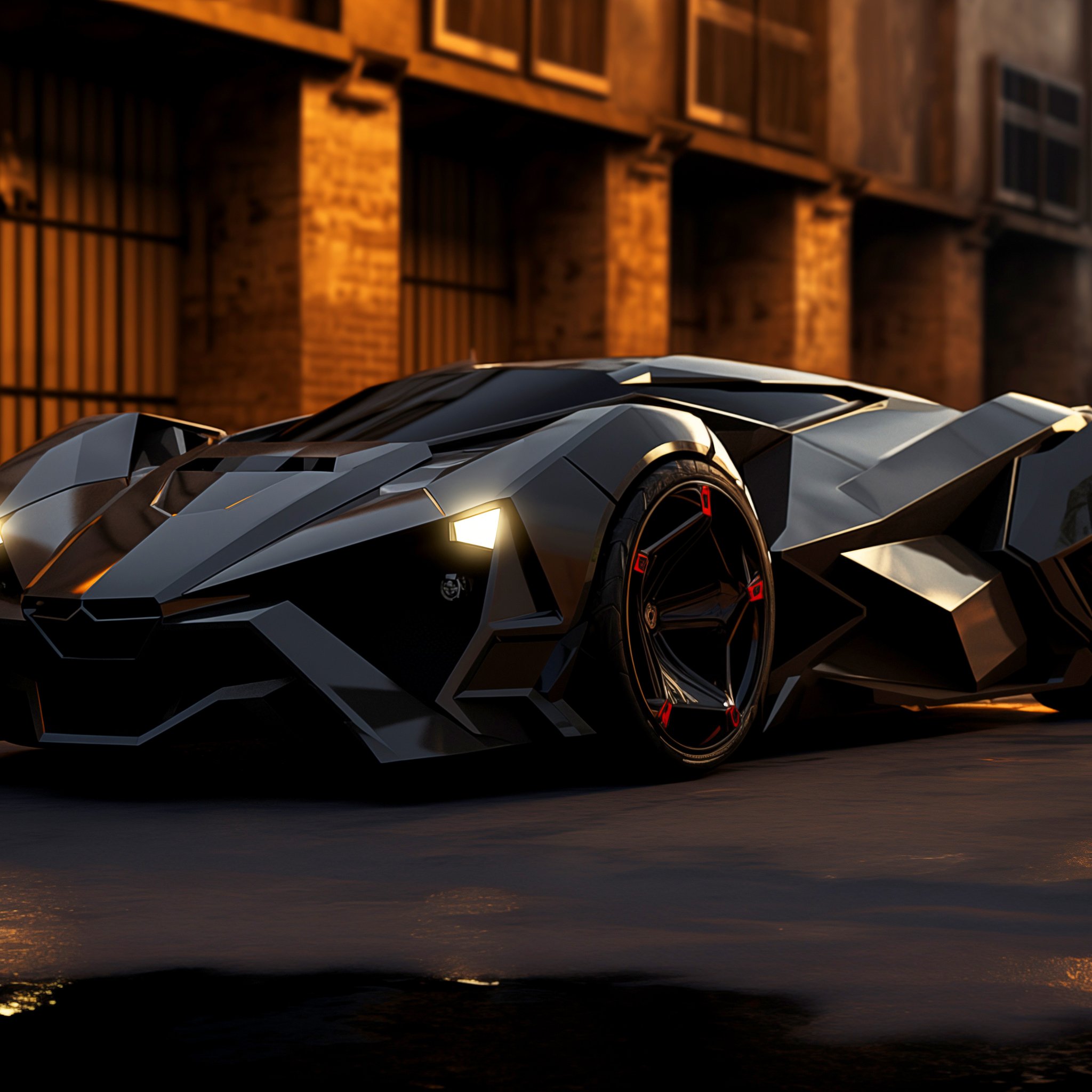 Futuristic Cyberpunk Hypercar at Sunset - Wallpapers for iPad Retina in 2048x2048 resolution