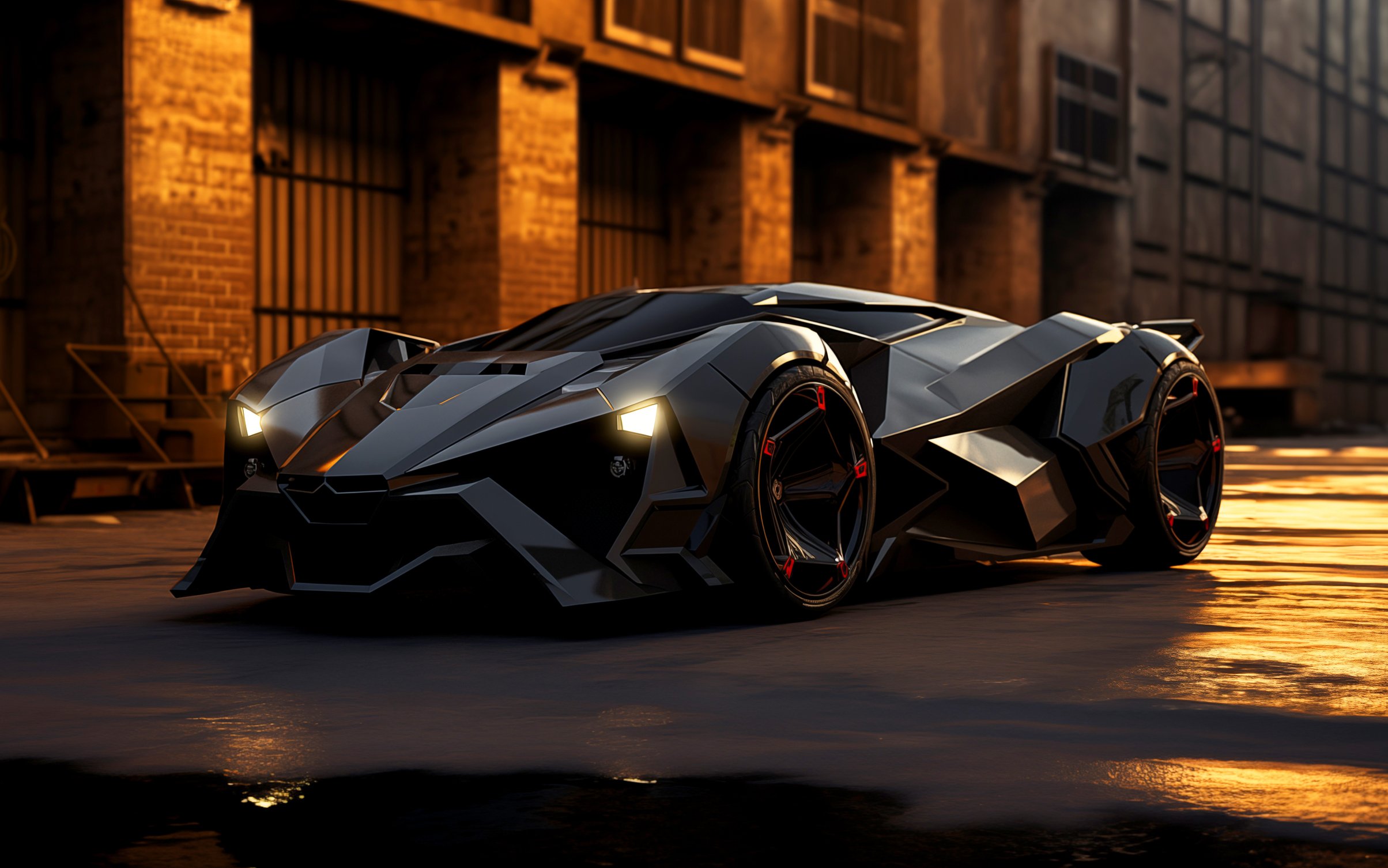 Futuristic Cyberpunk Hypercar at Sunset - Wallpapers for MacBook Neo in 2408x1506 resolution