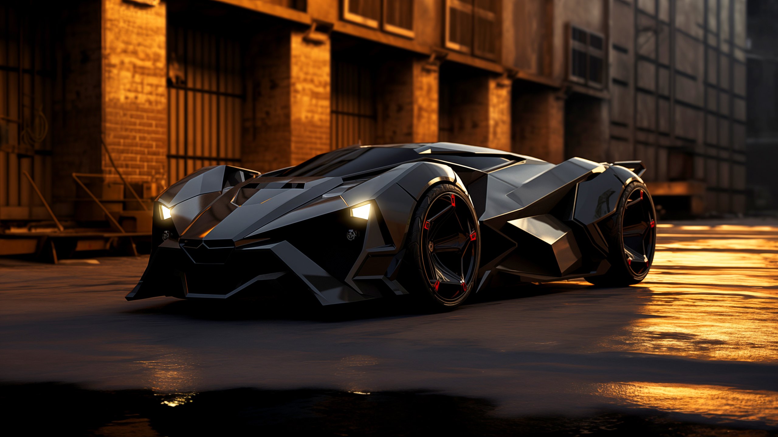 Futuristic Cyberpunk Hypercar at Sunset - 2K Quad HD wallpapers in 2560x1440 resolution