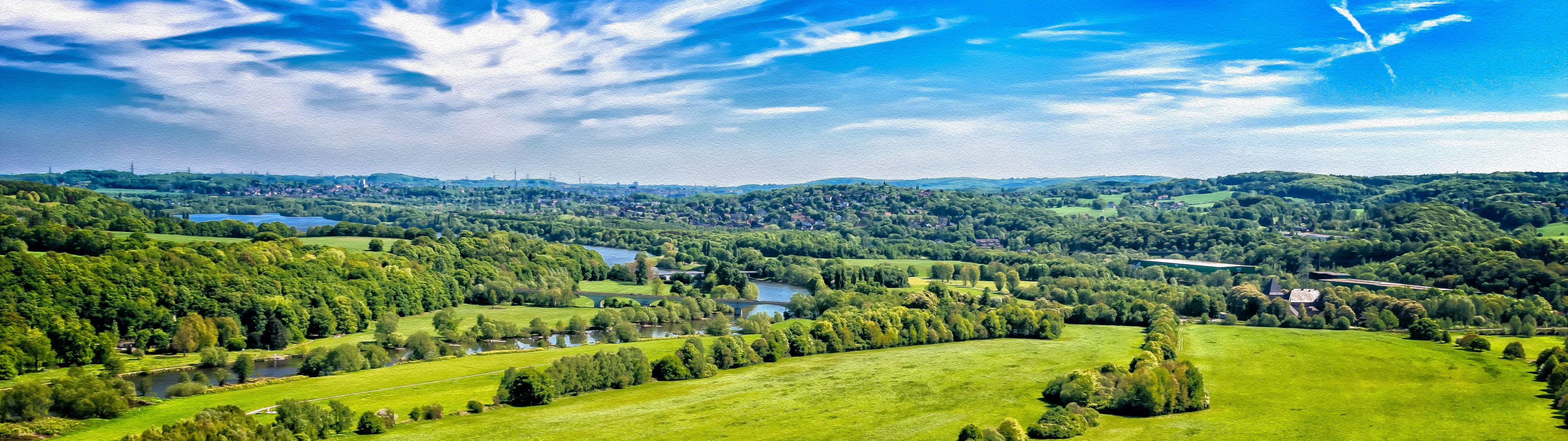 Summer Valley with Sky and Forest - UltraWide 32:9 wallpapers in 3840x1080 resolution