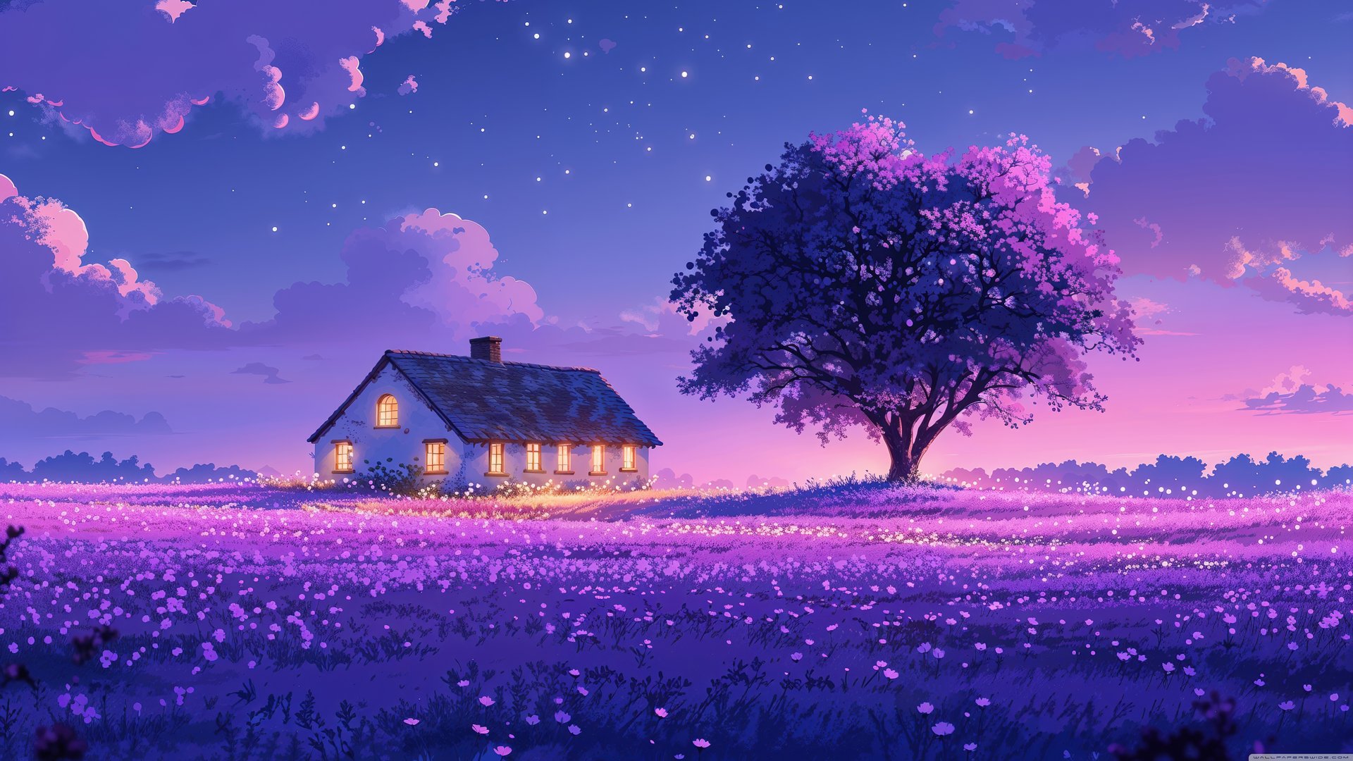 Cottage in the village at sunset - Full HD wallpapers in 1920x1080 resolution