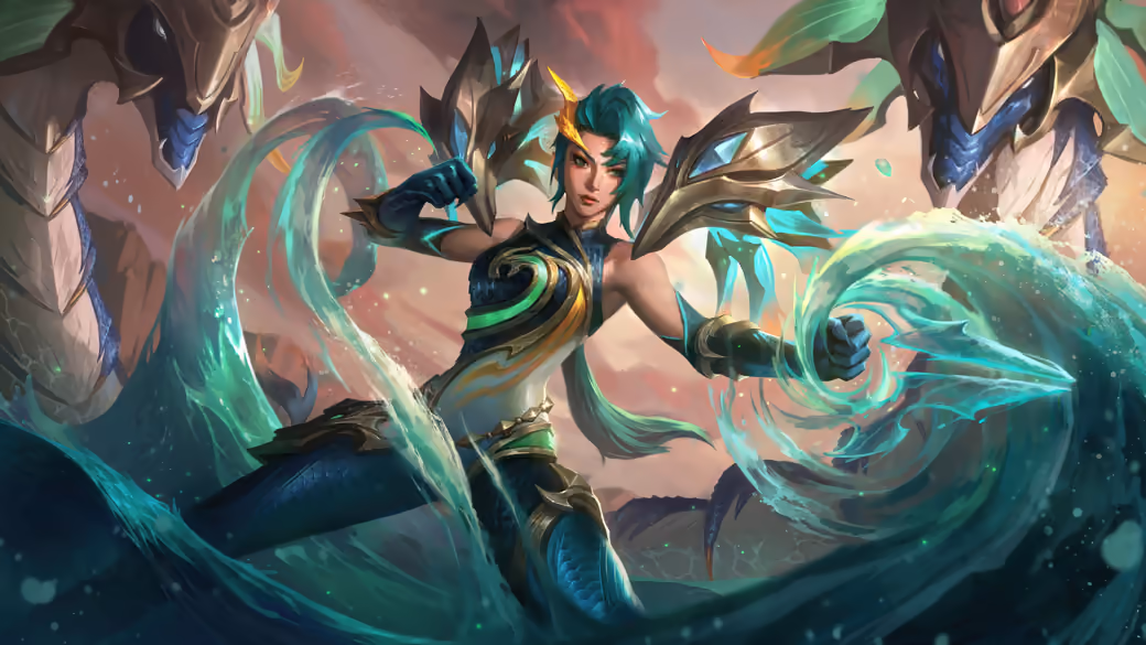 KaiSa controlling water dragons - Wallpapers for Apple iPad 1 in 1024x1024 resolution