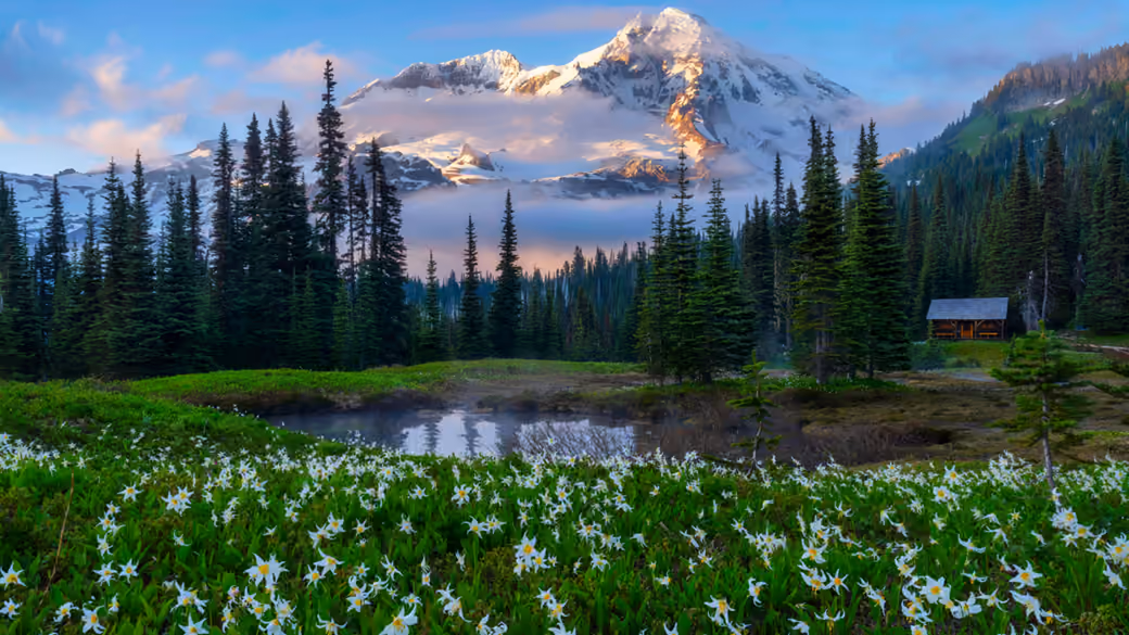 Mount Rainier Evening Cabin View - Wallpapers for Samsung Galaxy Z Fold 2/3 in 1768x2208 resolution