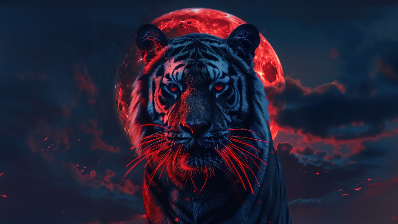 Tiger Under Red Moonlight - HDV 720p wallpapers in 1280x720 resolution