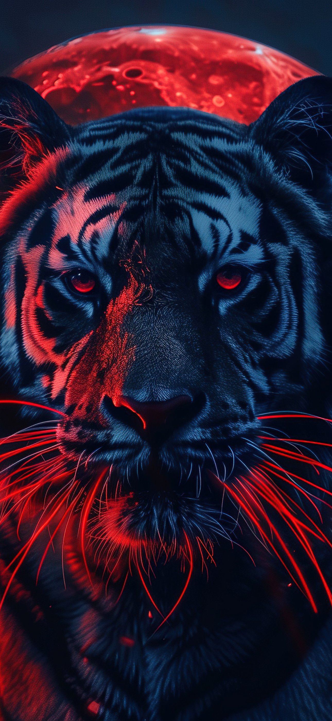Tiger Under Red Moonlight - Wallpapers for iPhone 15 Pro Max/14 Pro Max in 1290x2796 resolution