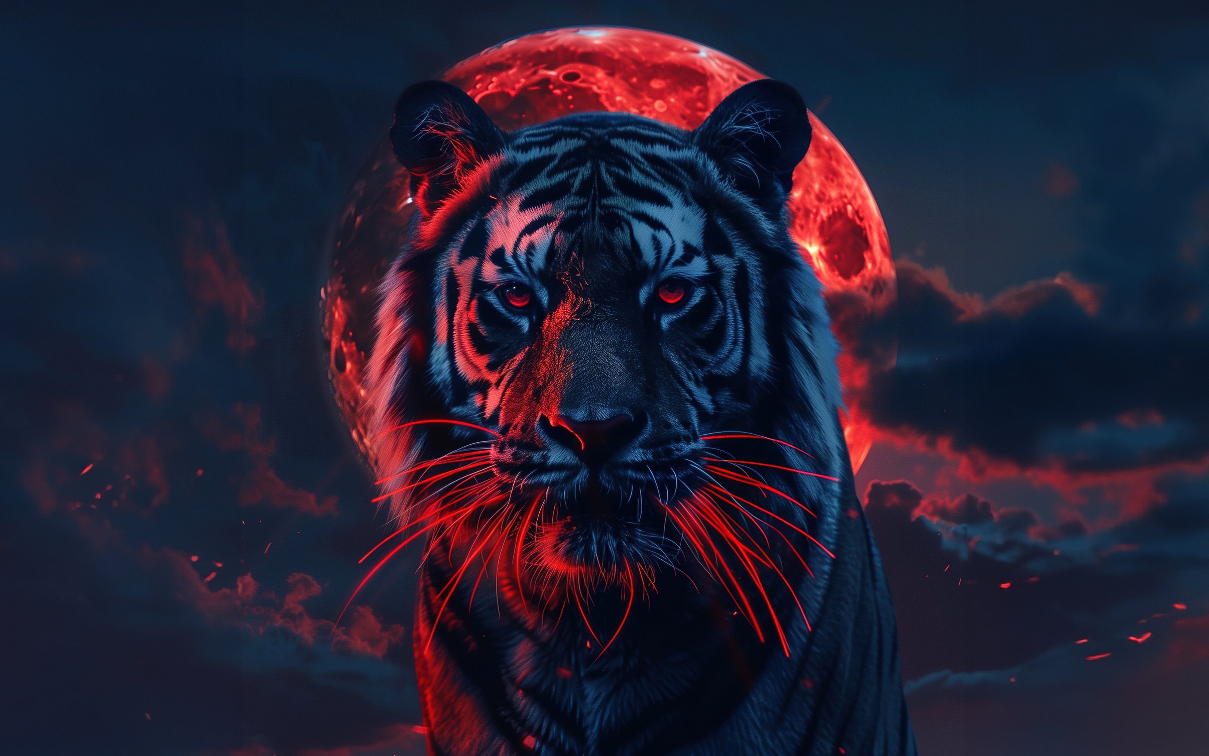 Tiger Under Red Moonlight - Wallpapers for MacBook Neo in 2408x1506 resolution
