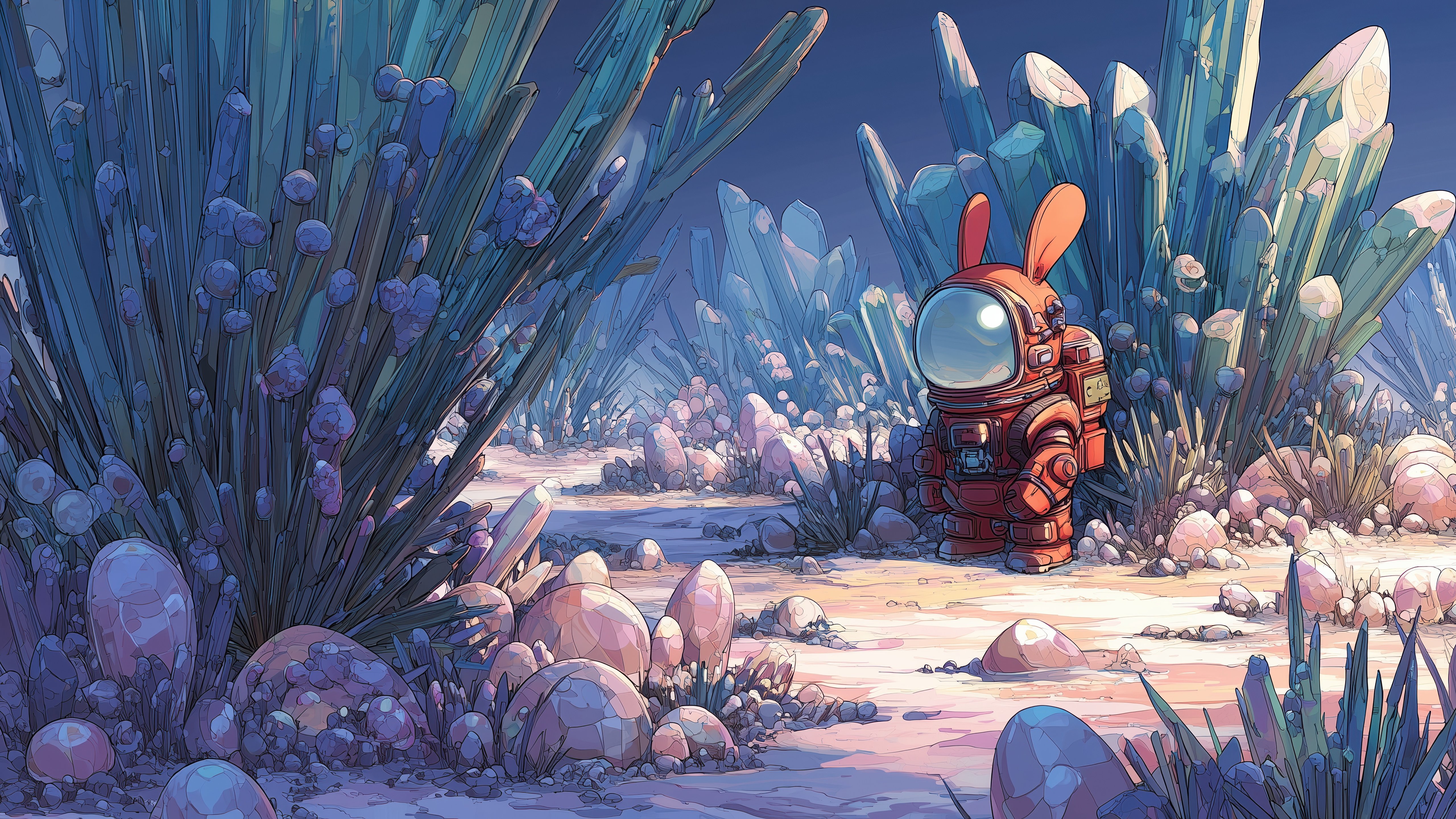 Astronaut rabbit on the Crystal planet - 5K wallpapers in 5120x2880 resolution