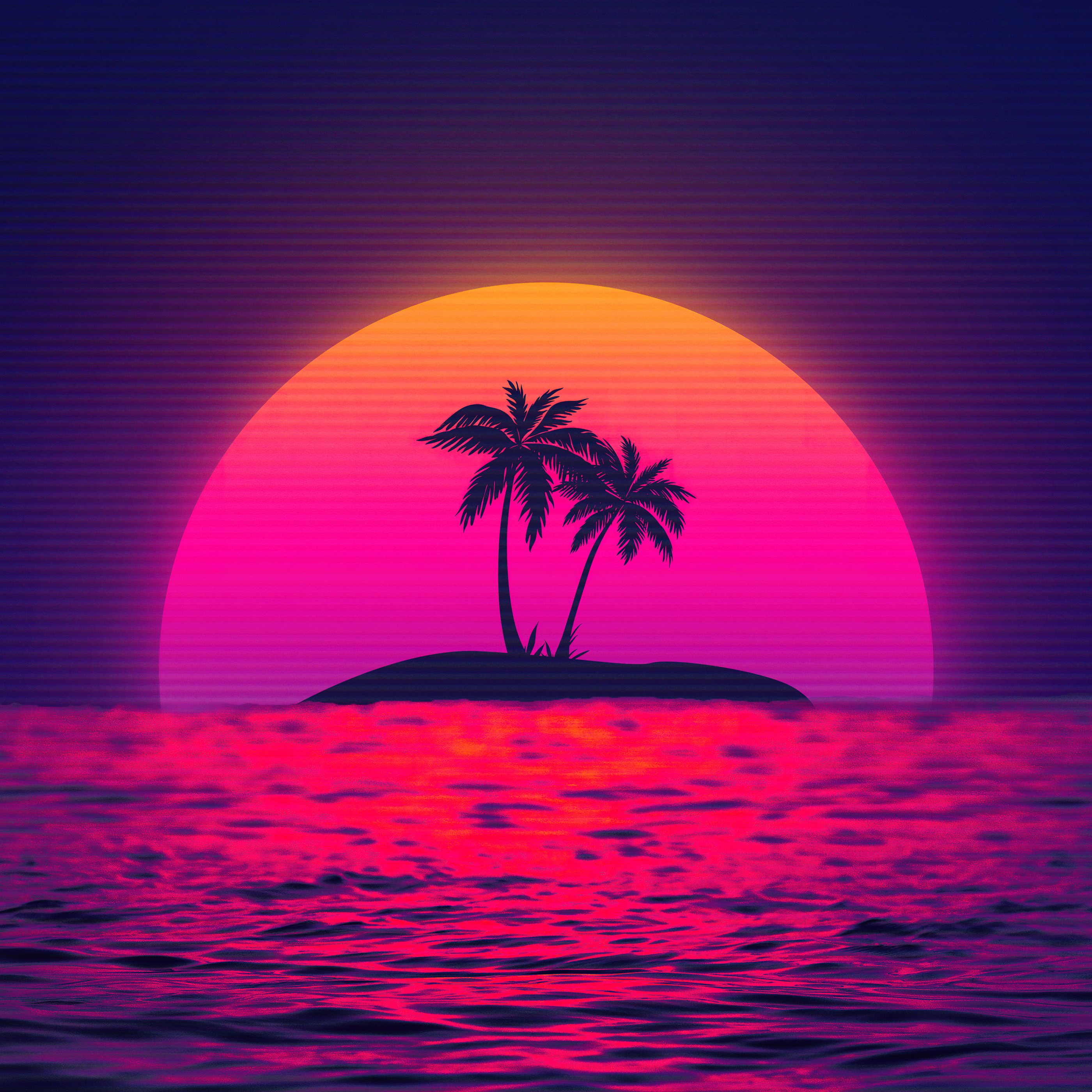 Neon Retro Island Sunset - Wallpapers for Samsung Galaxy Tab S9+ in 2800x2800 resolution