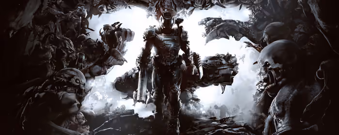 Обои демон для двух мониторов (7680x2160): Doom, постер, юбилей, монстр