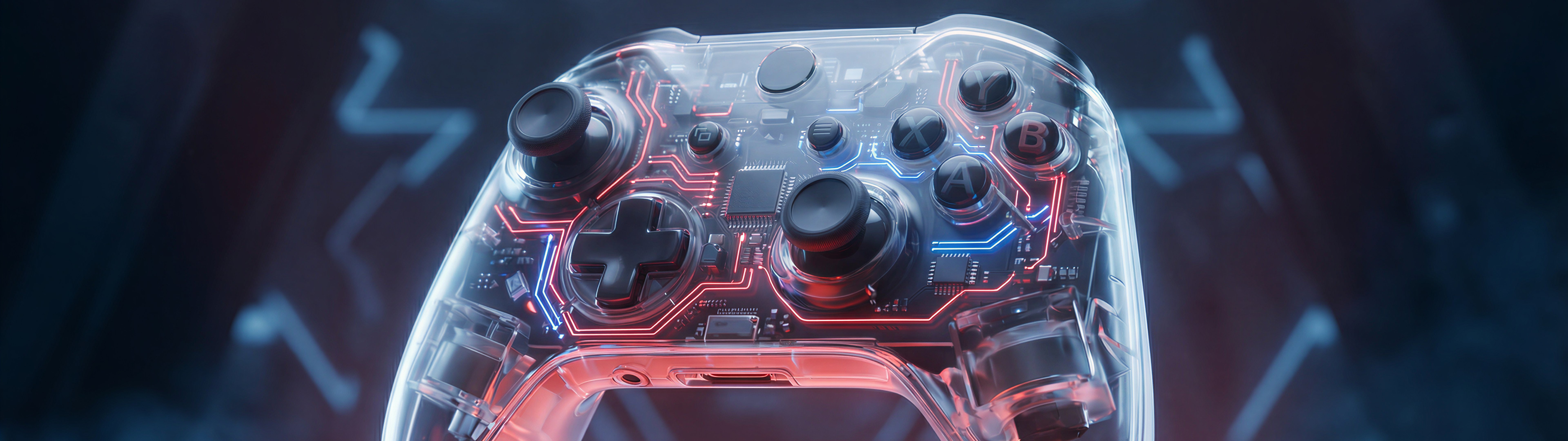 Transparent Xbox Controller with Microchip - Dual Monitor Wallpapers in 7680x2160 resolution