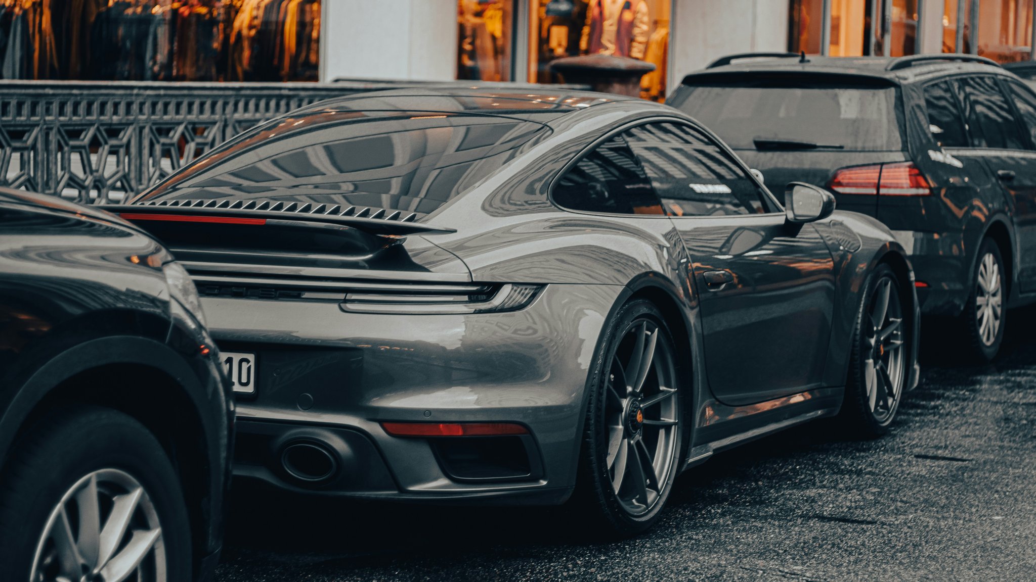 Grey Porsche 911 992 rear view - QWXGA wallpapers in 2048x1152 resolution