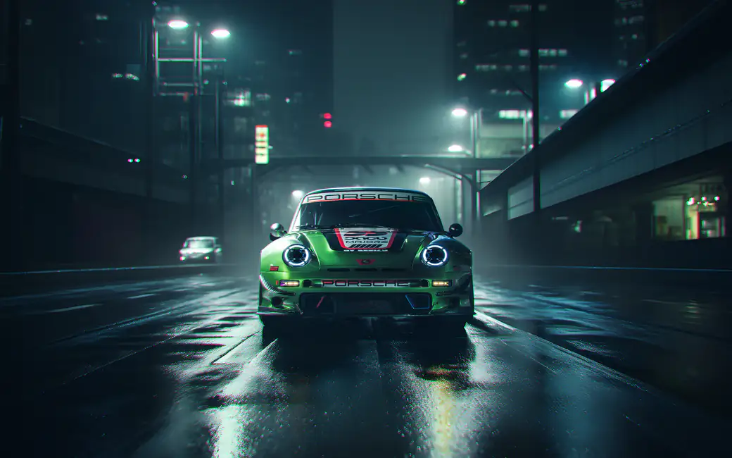 Porsche 911 on Night Highway — desktop and phone wallpaper, free download