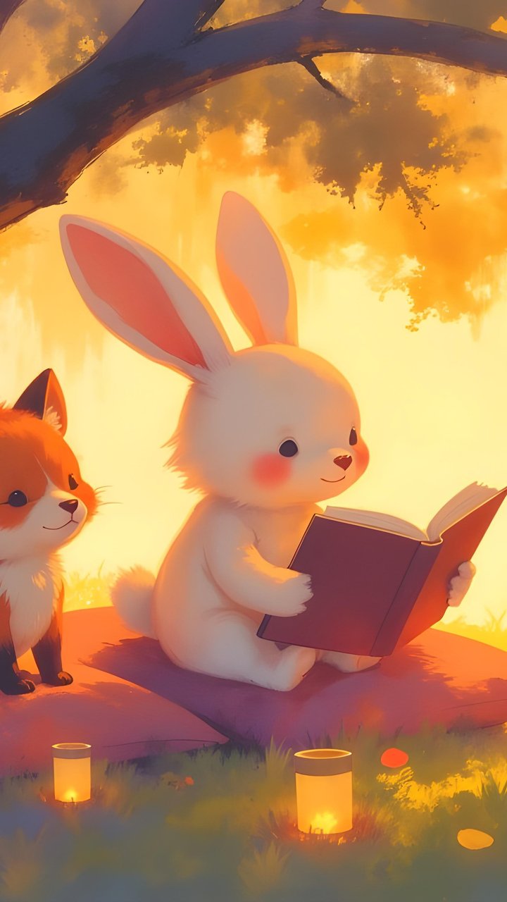 Cute forest animals reading a book - Wallpapers for Samsung/LG in 720x1280 resolution