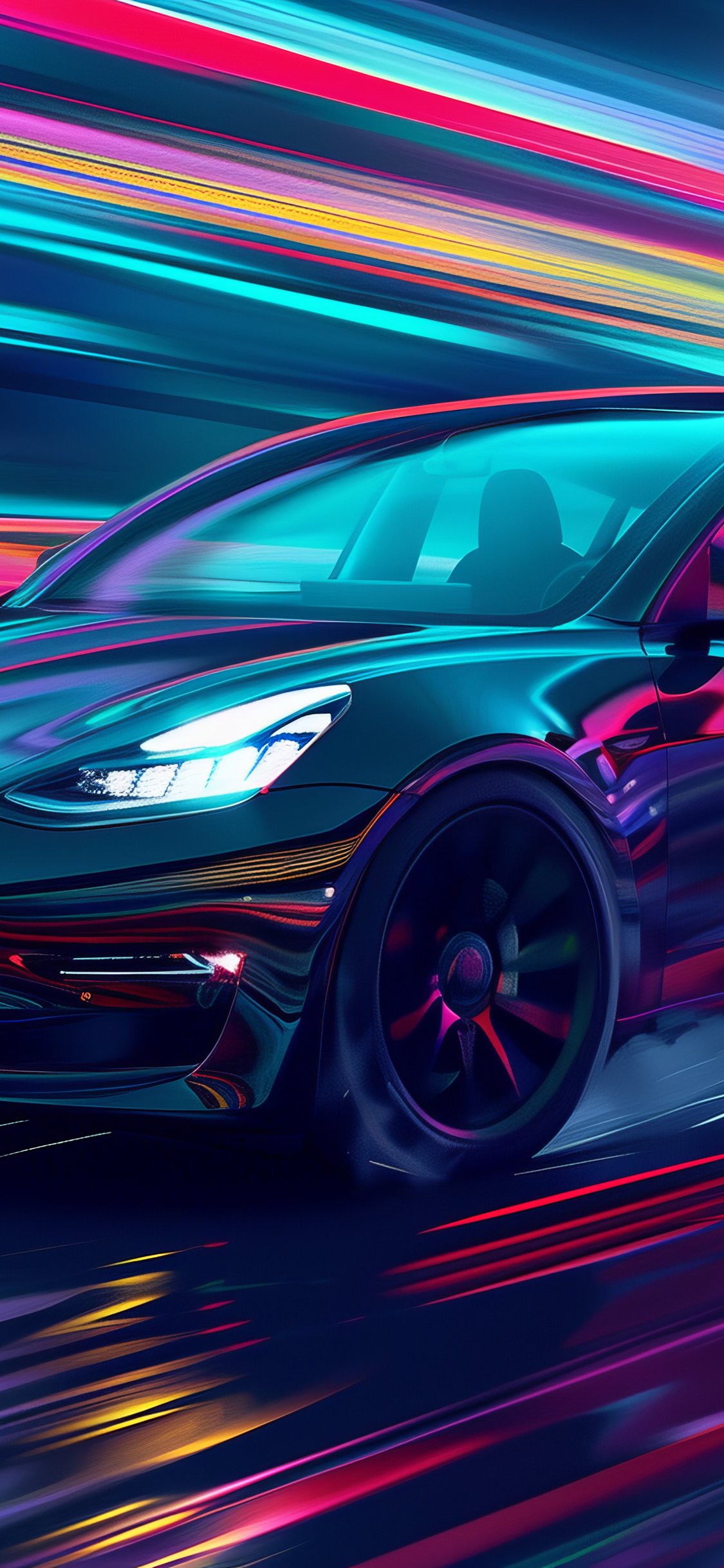 Tesla Model 3 in neon light - Wallpapers for iPhone X/XS/11 Pro in 1125x2436 resolution