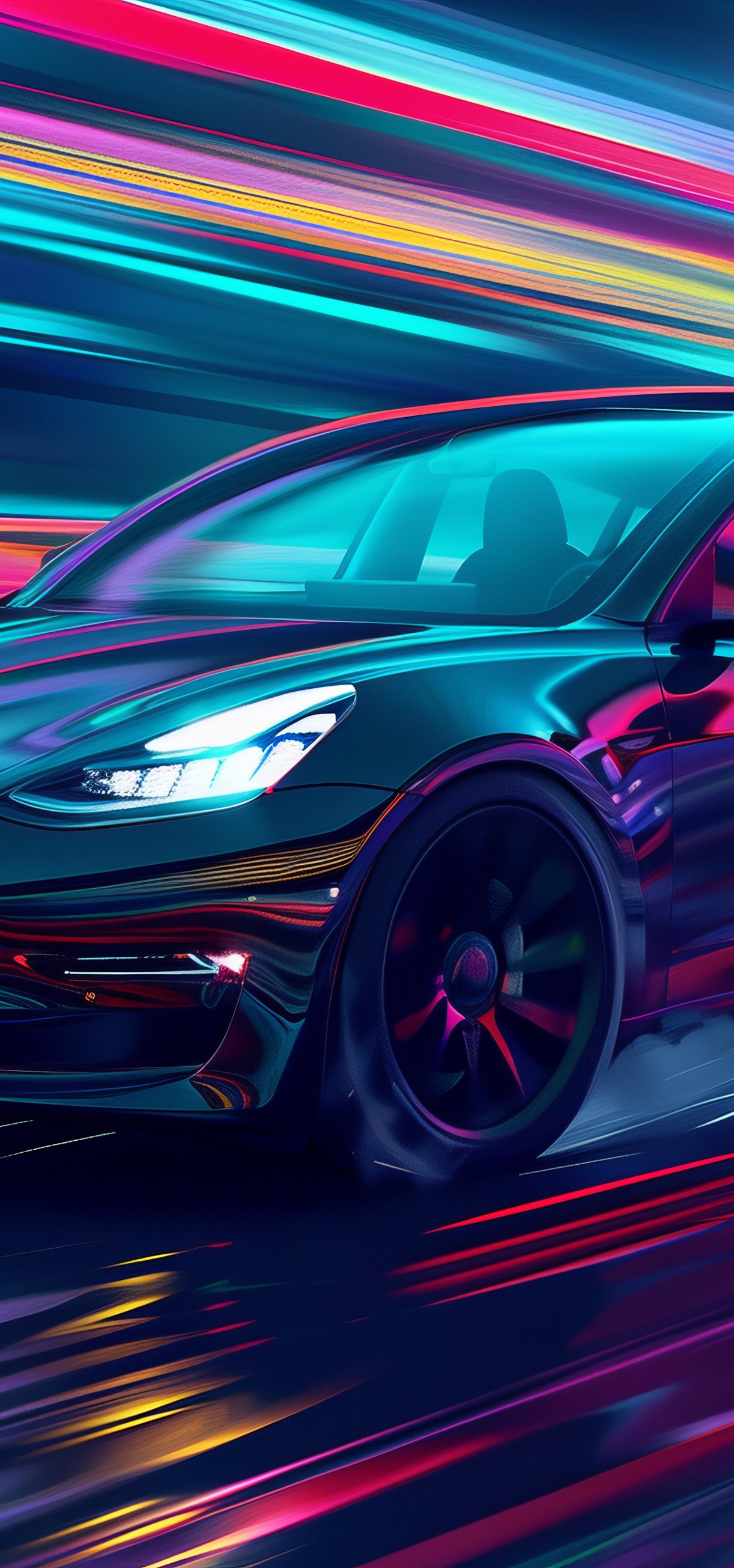 Tesla Model 3 in neon light - Wallpapers for Xiaomi 17/17 Pro in 1220x2608 resolution