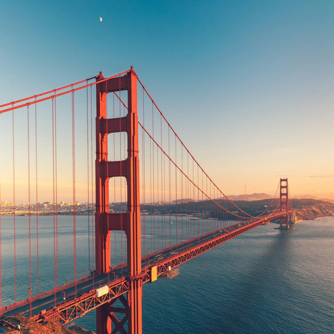 Golden Gate Bridge spanning San Francisco Bay at sunset - Wallpapers for Lenovo, Huawei in 1280x1280 resolution
