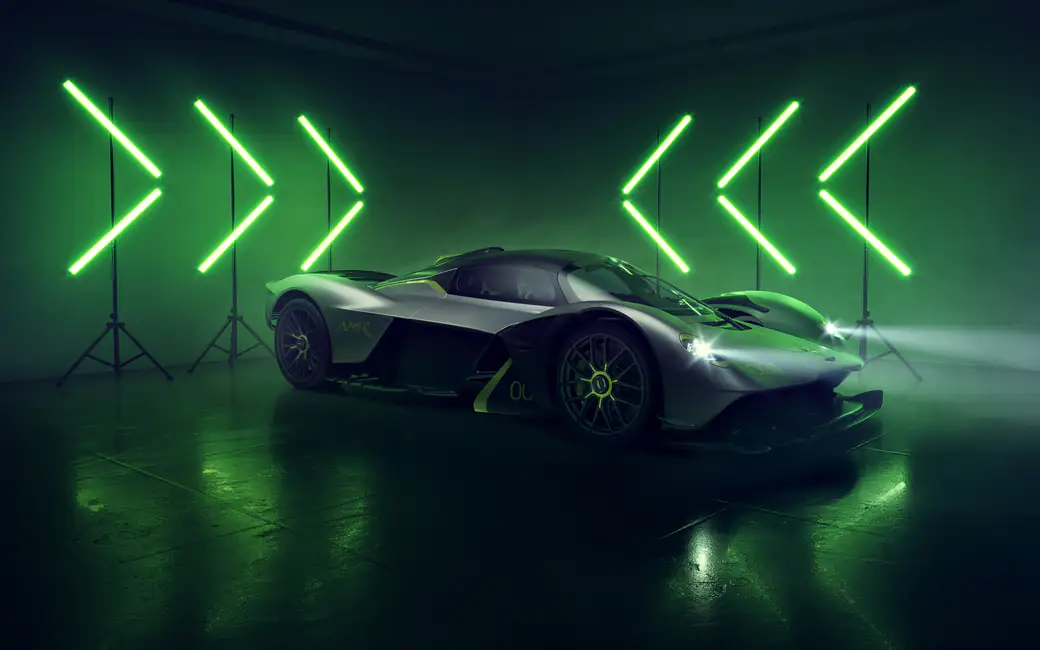 Aston Martin Valkyrie AMR-LMH in Neon Studio — desktop and phone wallpaper, free download