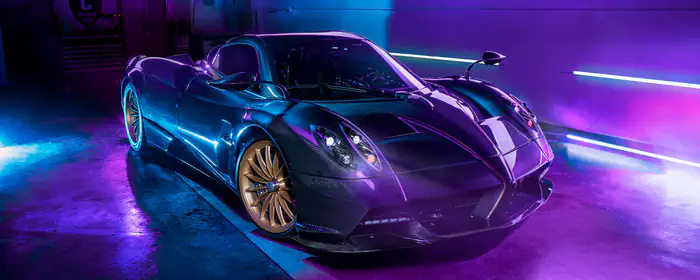 UltraWide 32:9 обои освещение (3840x1080): Pagani Huayra, карбон, спойлер, обвес