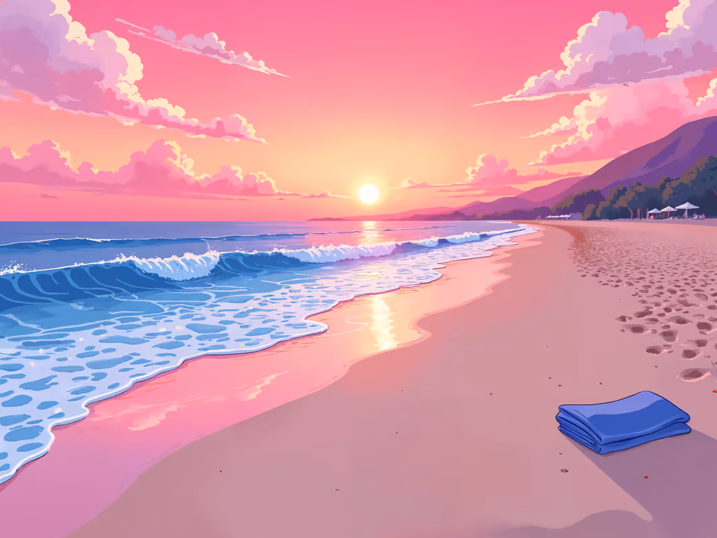 Relaxing Tropical Beach Sunset — desktop and phone wallpaper, free download