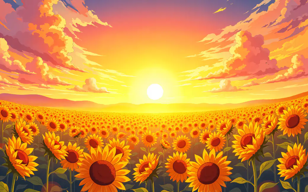 Sunflower Field at Sunset — desktop and phone wallpaper, free download