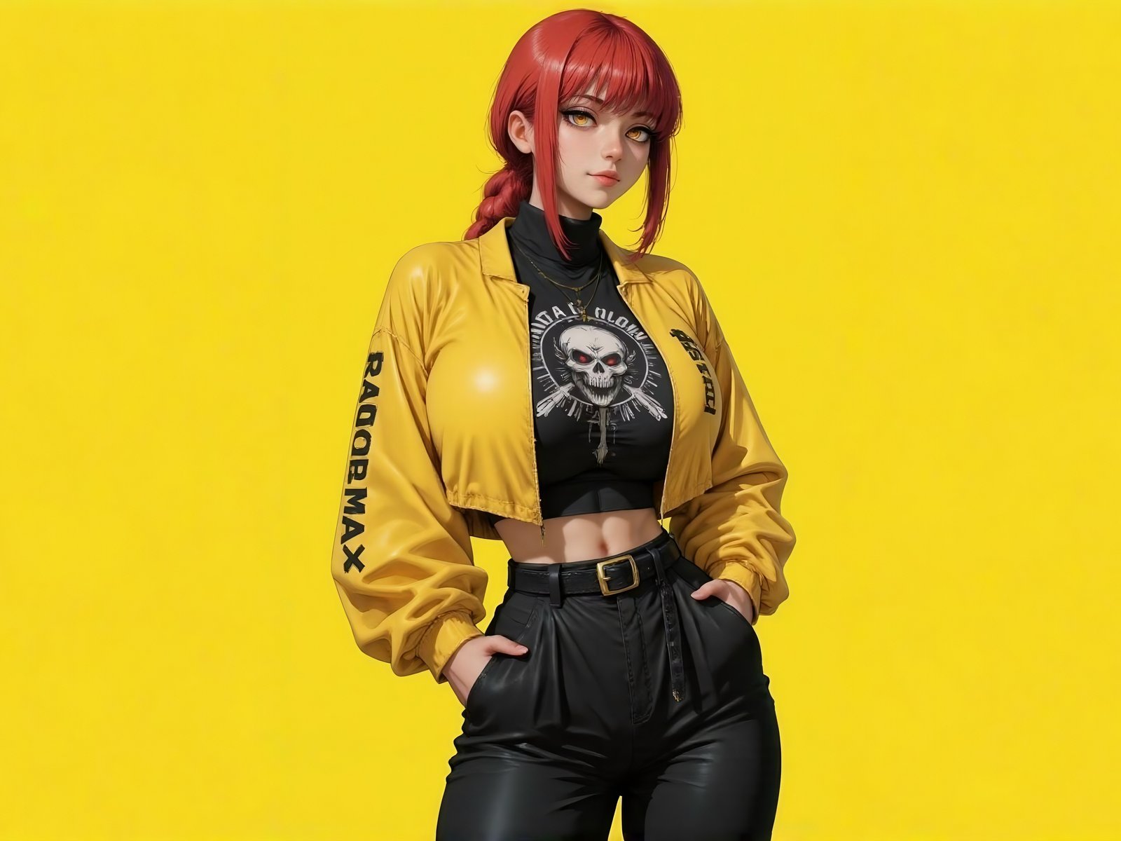 Girl with Red Hair in Yellow Jacket - UXGA wallpapers in 1600x1200 resolution