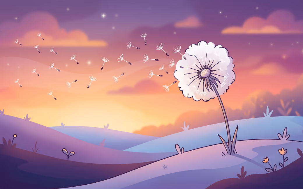 Dandelion Field at Sunset — desktop and phone wallpaper, free download