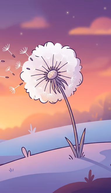 Illustrations wallpapers: dandelion, field, sunset, evening