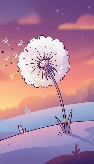 Illustrations wallpapers: dandelion, field, sunset, evening